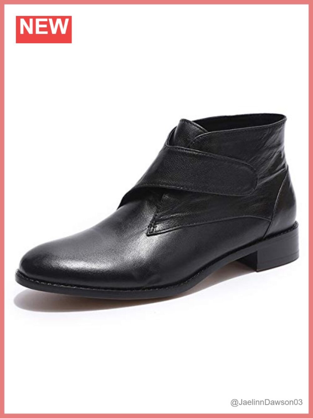 Women's Leather Ankle Boots Low Heel Dress Booties Velcro Closure